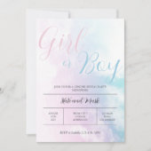 曇りピンクブルーパステルガールまたは男の子のジェンダーのリビール 招待状 (正面)