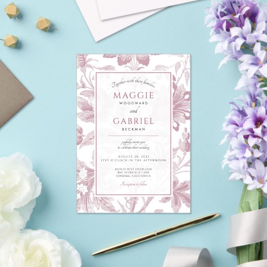 曇りフローラほこりっぽい結婚ピンク アクリル招待状 (インサイチュ (ウェディング))