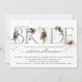 曇りフローラシルバーウィンターブライダルシャワー 招待状