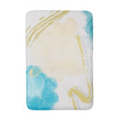 曇りブルーとベージュのアクセント付きホワイトバスマット バスマット (正面縦)