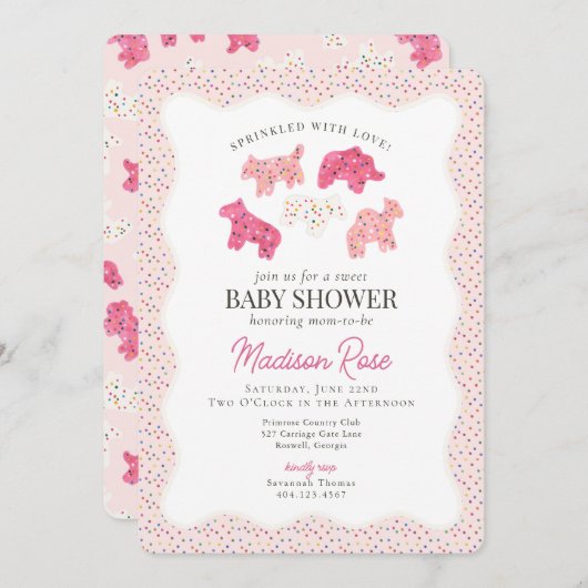 曇り動物のクッキー甘い赤ちゃんシャワー 招待状 (正面/裏面)