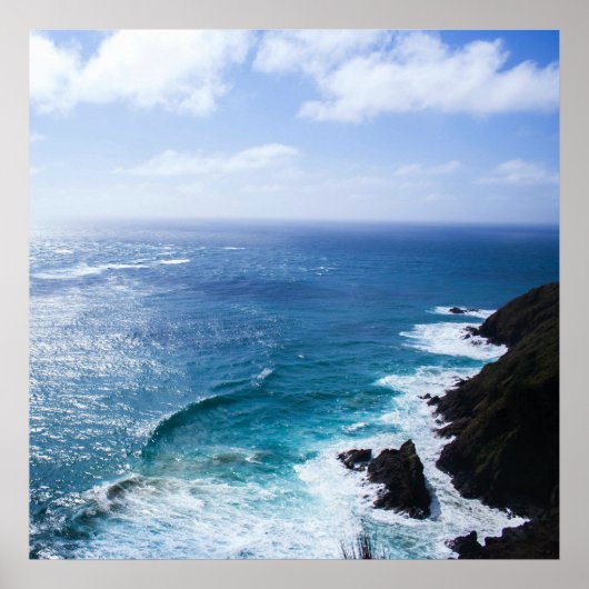 曇り夏の海の岬と崖 ポスター (正面)