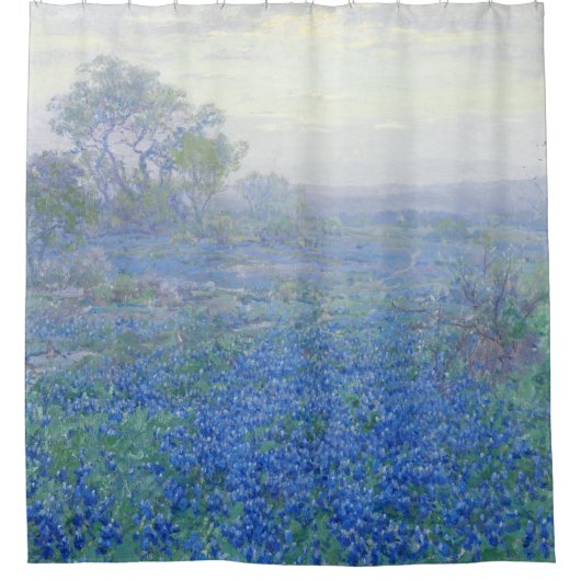曇り日、Bluebonnets by Onderdonkヴィンテージ・アート シャワーカーテン (正面)
