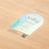 曇り海ガラス抽象芸術QRコードRSVP モダン アクリル招待状 (レイダウン)