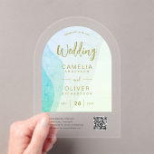 曇り海ガラス抽象芸術QRコードRSVP モダン アクリル招待状 (インサイチュ (ポータブル))