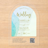 曇り海ガラス抽象芸術QRコードRSVP モダン アクリル招待状 (正面)