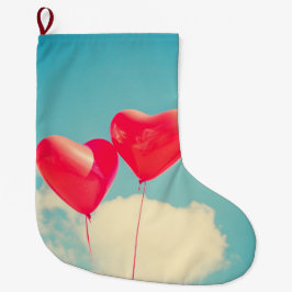 曇り空に赤いハートバルーン ラージクリスマスストッキング