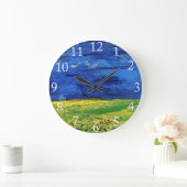 曇り空の下の小麦畑、ヴァン·ゴッホ。 ラージ壁時計 (ホーム)