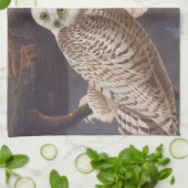 曇り空の夜のオードボンスノーウィーホワイトフクロウ キッチンタオル (折り畳み)