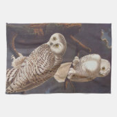 曇り空の夜のオードボンスノーウィーホワイトフクロウ キッチンタオル (横)