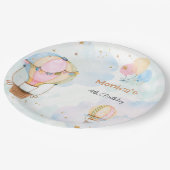 曇り空の熱気球子供の誕生日 ペーパープレート (アングル)