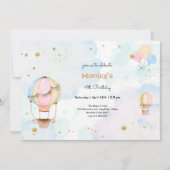 曇り空の熱気球子供の誕生日 招待状 (正面)