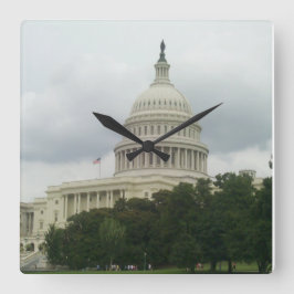 曇り空の米国議会議事堂 スクエア壁時計