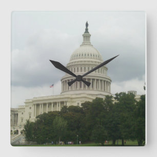 曇り空の米国議会議事堂 スクエア壁時計