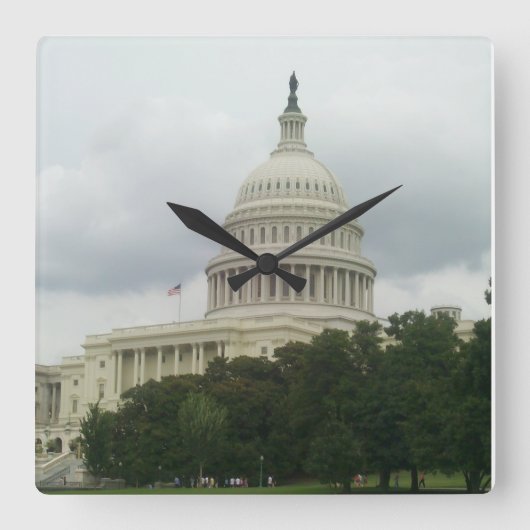 曇り空の米国議会議事堂 スクエア壁時計 (正面)