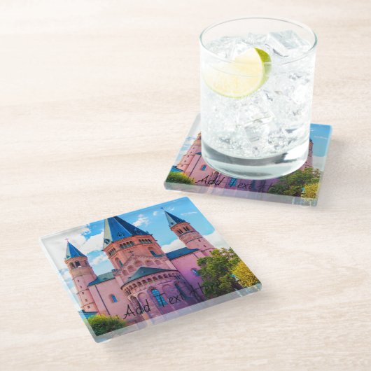 曇り空の青いロイヤリティキャッスル ガラスコースター (アングル)