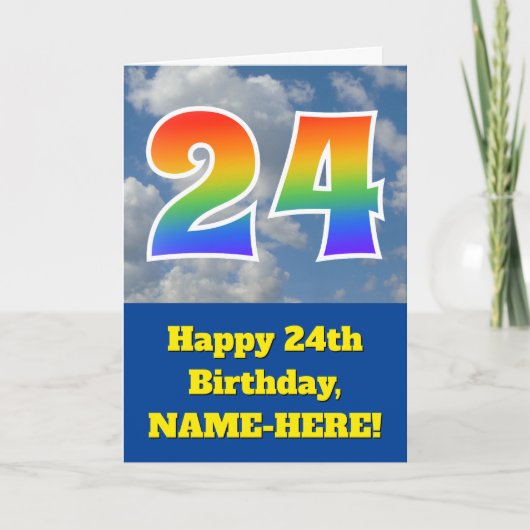 曇り空の青空と虹のパターン "24" 誕生日 # カード (正面)