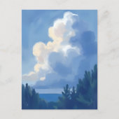 曇り空 | 青い森の水彩画 ポストカード (正面)