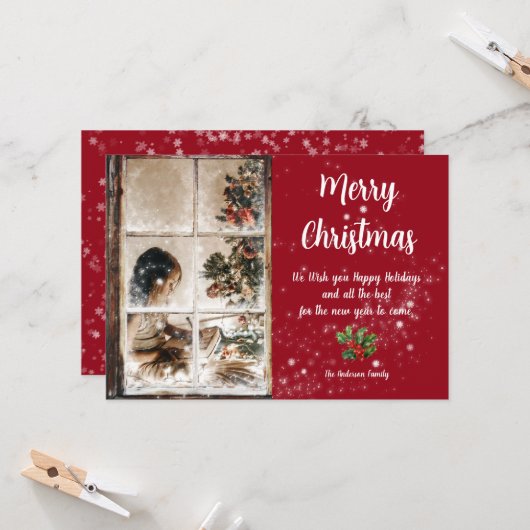 曇り窓と雪の写真を通じて カード (正面/裏面インサイチュ)