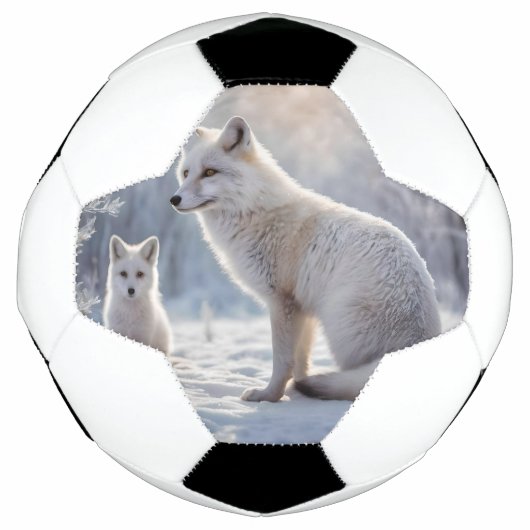 「曇り絆：北極圏のキツネと彼女の子」 サッカーボール (正面)