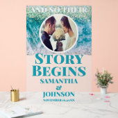 曇り話が始まるビーチ結婚式へようこそ アクリルサイン (ウェディング)