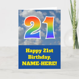 曇り青空、レインボーパターン"21"誕生日番号 カード