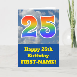 曇り青空、レインボーパターン"25"誕生日番号 カード