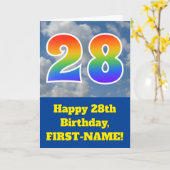 曇り青空、レインボーパターン"28"誕生日番号 カード (黄色い花)