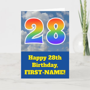 曇り青空、レインボーパターン"28"誕生日番号 カード