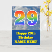 曇り青空、レインボーパターン"29"誕生日番号 カード (黄色い花)