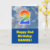 曇り青空、レインボーパターン"2"誕生日# カード (黄色い花)