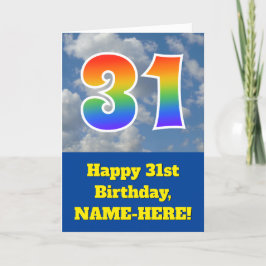曇り青空、レインボーパターン"31"誕生日番号 カード