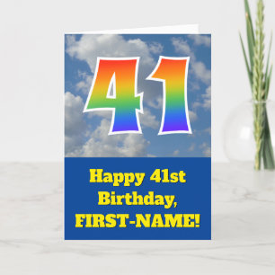 曇り青空、レインボーパターン"41"誕生日番号 カード