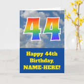 曇り青空、レインボーパターン"44"誕生日番号 カード (黄色い花)