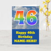 曇り青空、レインボーパターン"46"誕生日番号 カード (黄色い花)