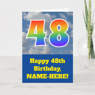 曇り青空、レインボーパターン"48"誕生日番号 カード