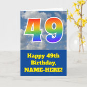 曇り青空、レインボーパターン"49"誕生日番号 カード (黄色い花)