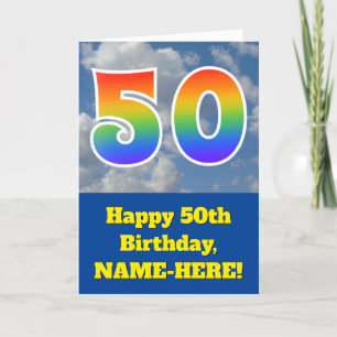 曇り青空、レインボーパターン"50"誕生日番号 カード
