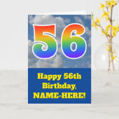 曇り青空、レインボーパターン"56"誕生日番号 カード (黄色い花)