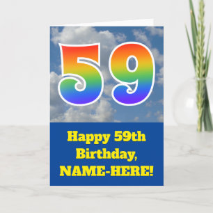 曇り青空、レインボーパターン"59"誕生日番号 カード