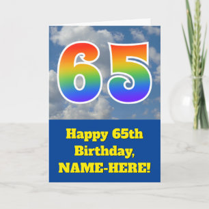 曇り青空、レインボーパターン"65"誕生日番号 カード