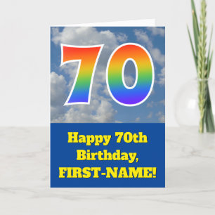 曇り青空、レインボーパターン"70"誕生日番号 カード