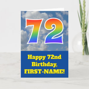 曇り青空、レインボーパターン"72"誕生日番号 カード