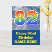曇り青空、レインボーパターン"82"誕生日番号 カード (黄色い花)