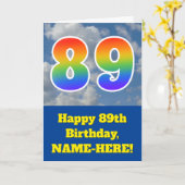 曇り青空、レインボーパターン"89"誕生日番号 カード (黄色い花)