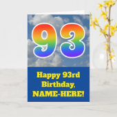 曇り青空、レインボーパターン"93"誕生日番号 カード (黄色い花)