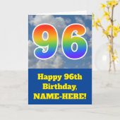 曇り青空、レインボーパターン"96"誕生日番号 カード (黄色い花)