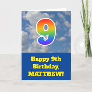 曇り青空、レインボーパターン"9"誕生日# カード