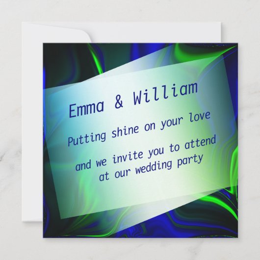 曲がったイメージのライトグリーンとブルーカーブ 招待状 (正面)