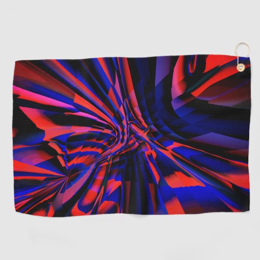 曲がったオブジェクトに位置合わせされた正方形の青いデザイン ゴルフタオル (横)